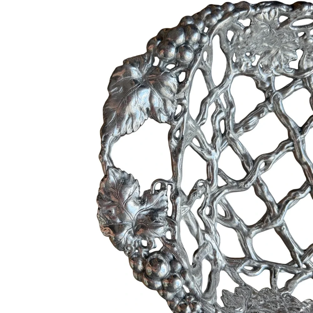 Arthur Court Grapevine Aluminum Serving Tray Openwork Lattice‎ Grape Vine Design
